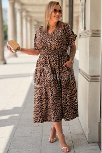 Kleid Sorento Tierprint mit Goldknöpfen & Gummizug