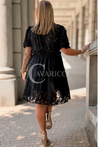 Kleid LUCIANA Schwarz – V-Ausschnitt & Gürtel | Neuheit