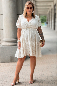 Kleid LUCIANA Beige – Elegantes Wickelkleid mit Gürtel