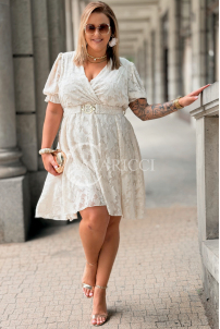 Kleid LUCIANA Beige – Elegantes Wickelkleid mit Gürtel