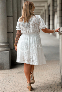 Kleid Luciana Ecru | V-Ausschnitt & Taillengürtel