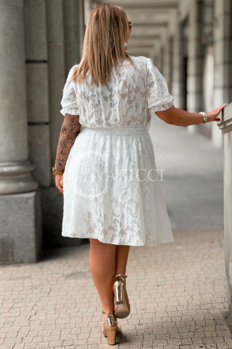 Kleid Luciana Ecru | V-Ausschnitt & Taillengürtel