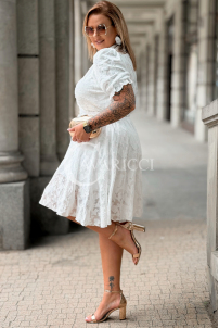 Kleid Luciana Ecru | V-Ausschnitt & Taillengürtel