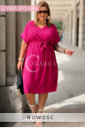 Kleid PAOLINA – Schlichte Eleganz für den Alltag, Lockerer Schnitt und Durch eine Schleife Betonter Taille Farbe Fuchsia
