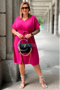 Kleid Paolina Fuchsia – Elegantes Midi-Kleid mit Schleife
