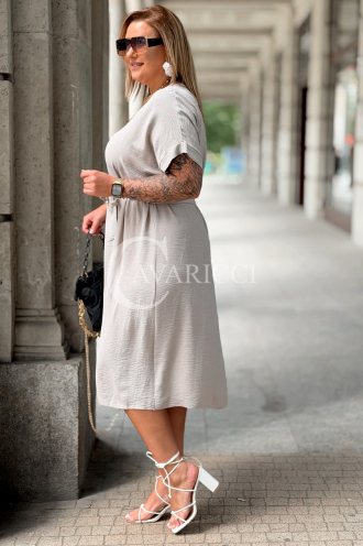 Kleid Paolina Fango – Elegantes Midi-Kleid mit Bindegürtel