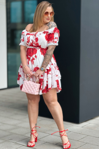 ELISABETH Premium Schürze – Rot-Weiß mit Rüsche