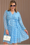 GAIA - Tüllkleid mit Punktemuster und dekorativem Gürtel in Hellblau